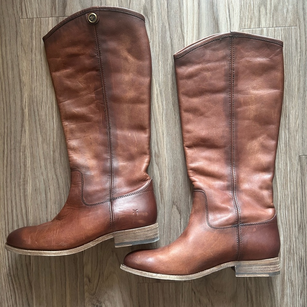 Frye Womens Melissa Button 2 Brown Wide Calf Riding Boots Shoes